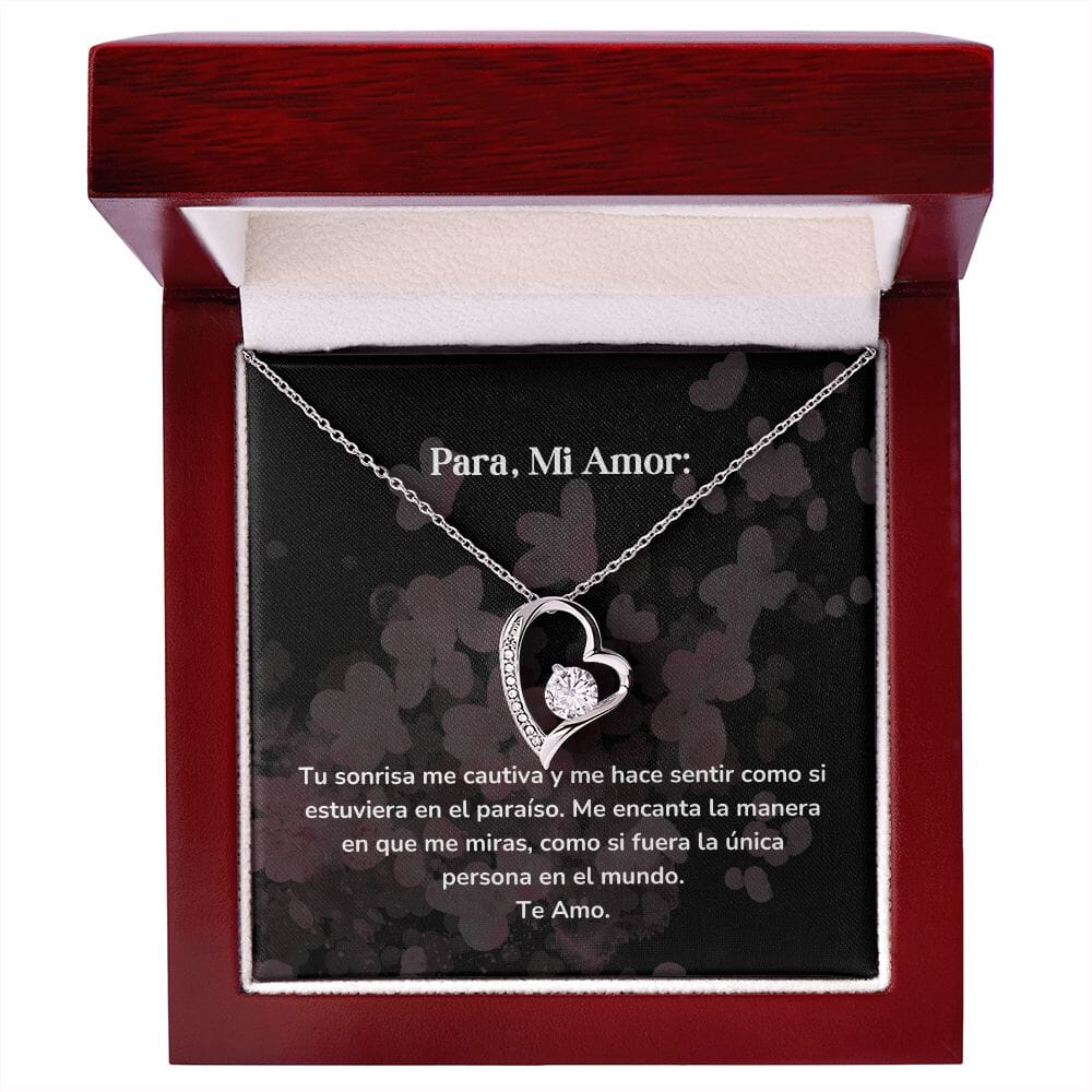 Collar amor por siempre- Forever Love - Tu sonrisa me cautiva y me hace sentir como si estuviera en el paraíso. Jewelry/ForeverLove Acabado en oro blanco de 14 k Cajita de Lujo Madrea con Luz Led 