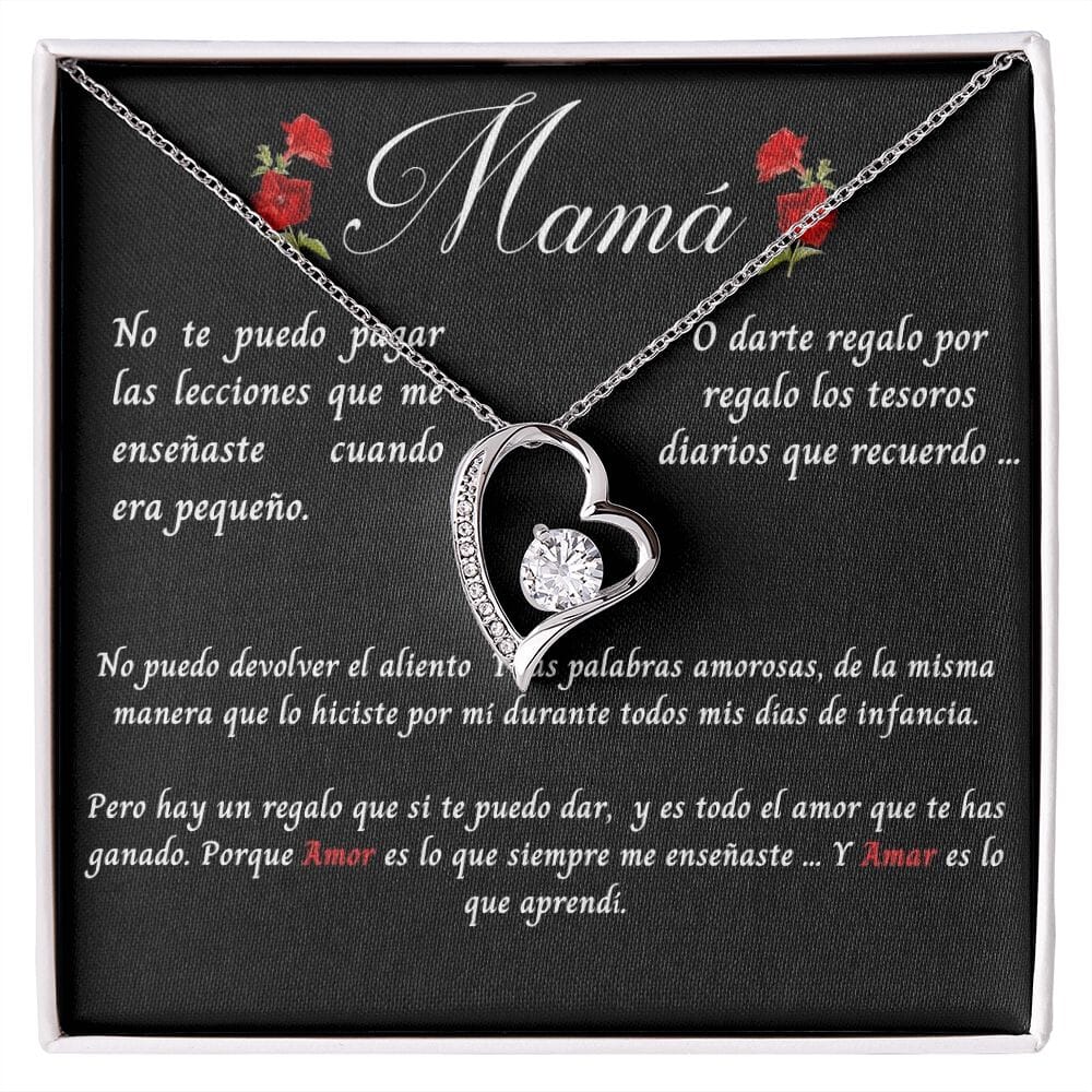 Collar Amor por siempre Para Mamá - Te Amo, Tarjeta Personalizada - Jewelry Oro Blanco 14K 