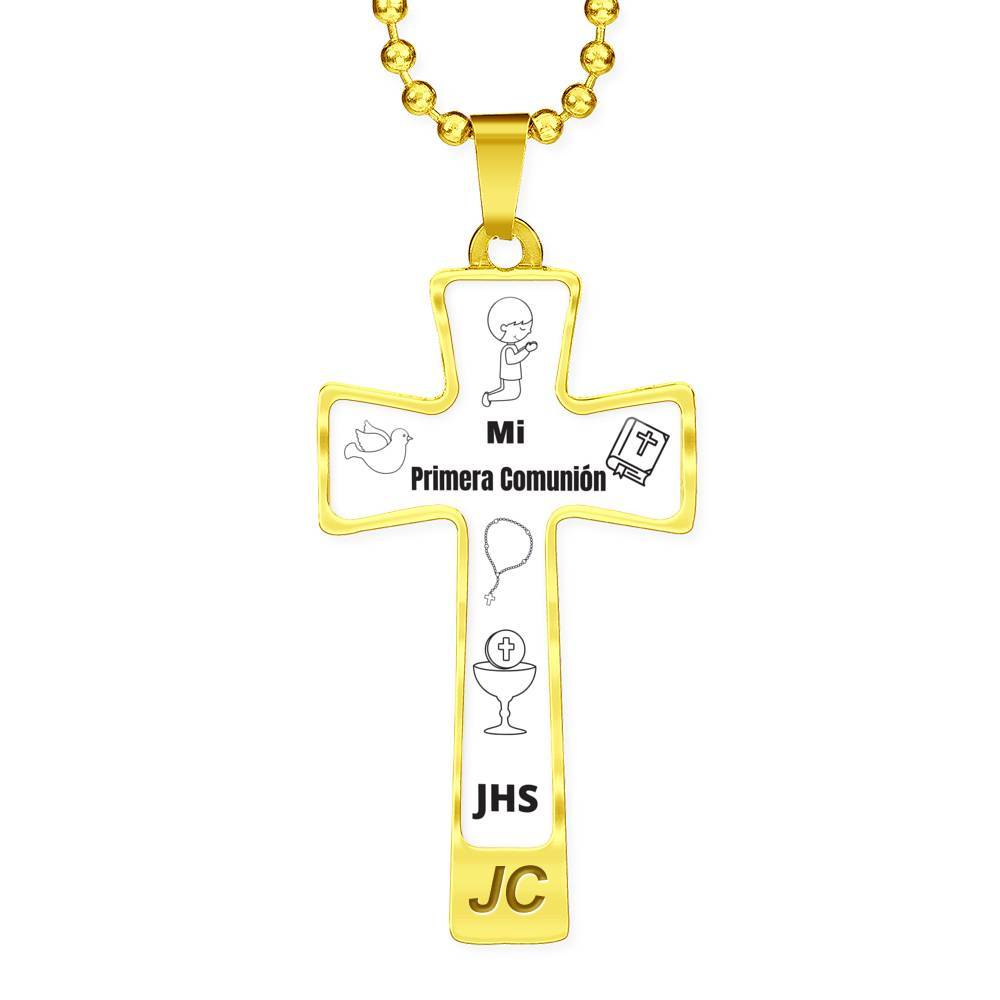 Collar De Cruz Para Niños - Acero Inoxidable Plateado O Dorado | Incluye Tarjeta De Bendición | Regalo Para Bautizo, Comunión O Navidad
