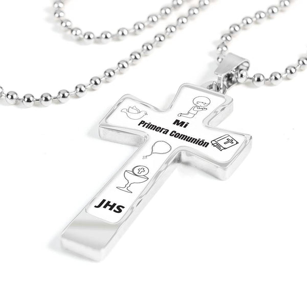 Collar con Cruz para regalar en la Primera Comunión - Fondo Blanco - El mejor regalo para tu hijo. Puedes Grabar el nombre atrás. Jewelry ShineOn Fulfillment 