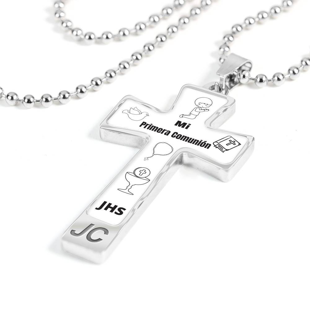 Collar con Cruz para regalar en la Primera Comunión - Fondo Blanco - El mejor regalo para tu hijo. Puedes Grabar el nombre atrás. Jewelry ShineOn Fulfillment 
