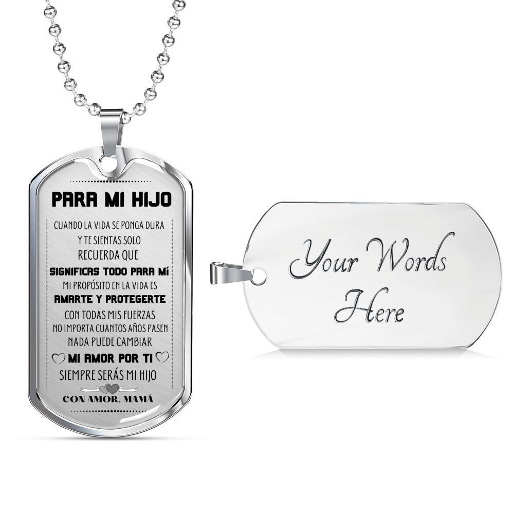 Collar con mensaje especial para Hijo, con Amor Mamá - Collar Militar Jewelry ShineOn Fulfillment Military Chain (Silver) Yes 