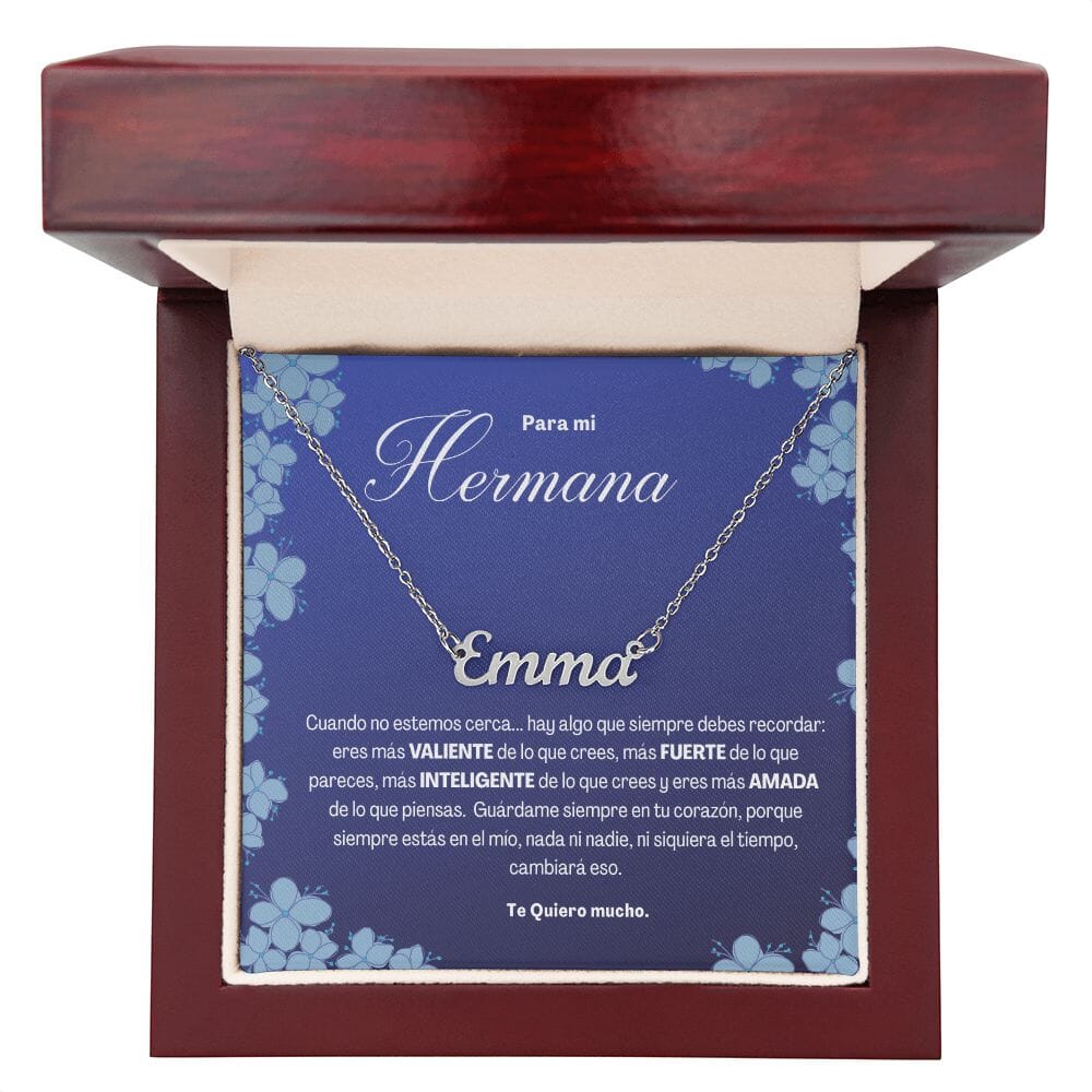 Collar con nombre para regalar a la Hermana - Collar con nombre Jewelry Acero inoxidable pulido Cajita de Lujo Madera con luz led 
