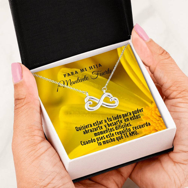 Collar con tarjeta con mensaje para Hija: Mantente Fuerte! Jewelry ShineOn Fulfillment 14k White Gold Finish 
