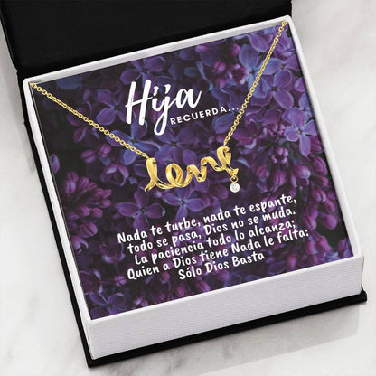 Collar con tarjeta con mensaje para Hija: Recuerda.. Nada te turbe, nada te espante… - Collar Love por siempre Jewelry 18k Yellow Gold Scripted Love 