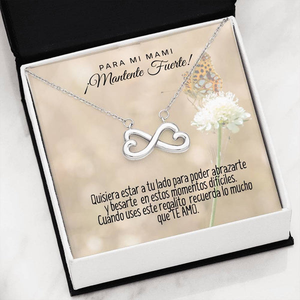 Collar con tarjeta con mensaje para Mamá: Mantente Fuerte! Cadena corazón infinito. Regalo para mamá. Jewelry 