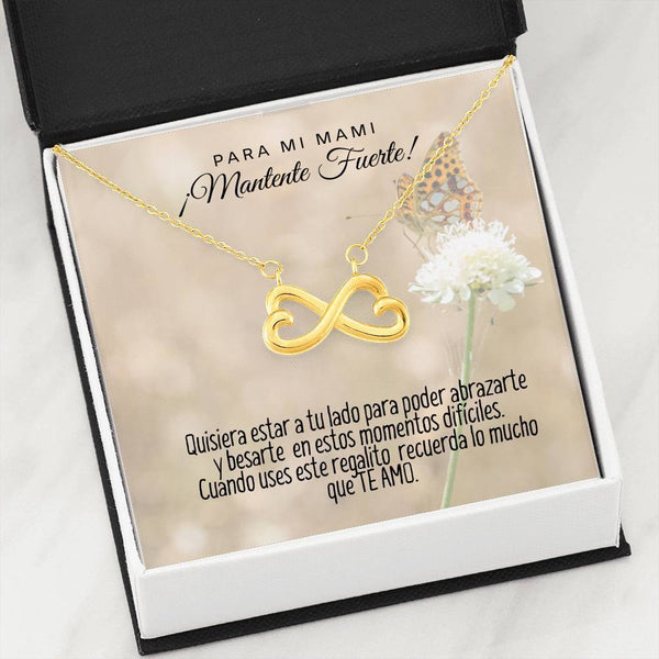 Collar con tarjeta con mensaje para Mamá: Mantente Fuerte! Cadena corazón infinito. Regalo para mamá. Jewelry 