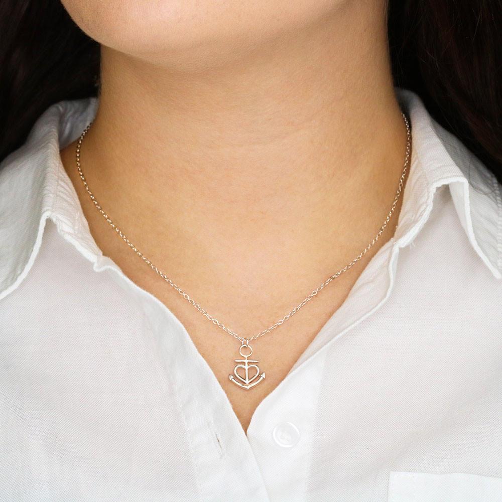 Collar con tarjeta con mensaje para mi Abuela: Mantente Fuerte! Collar forma Ancla & Corazón. Jewelry 