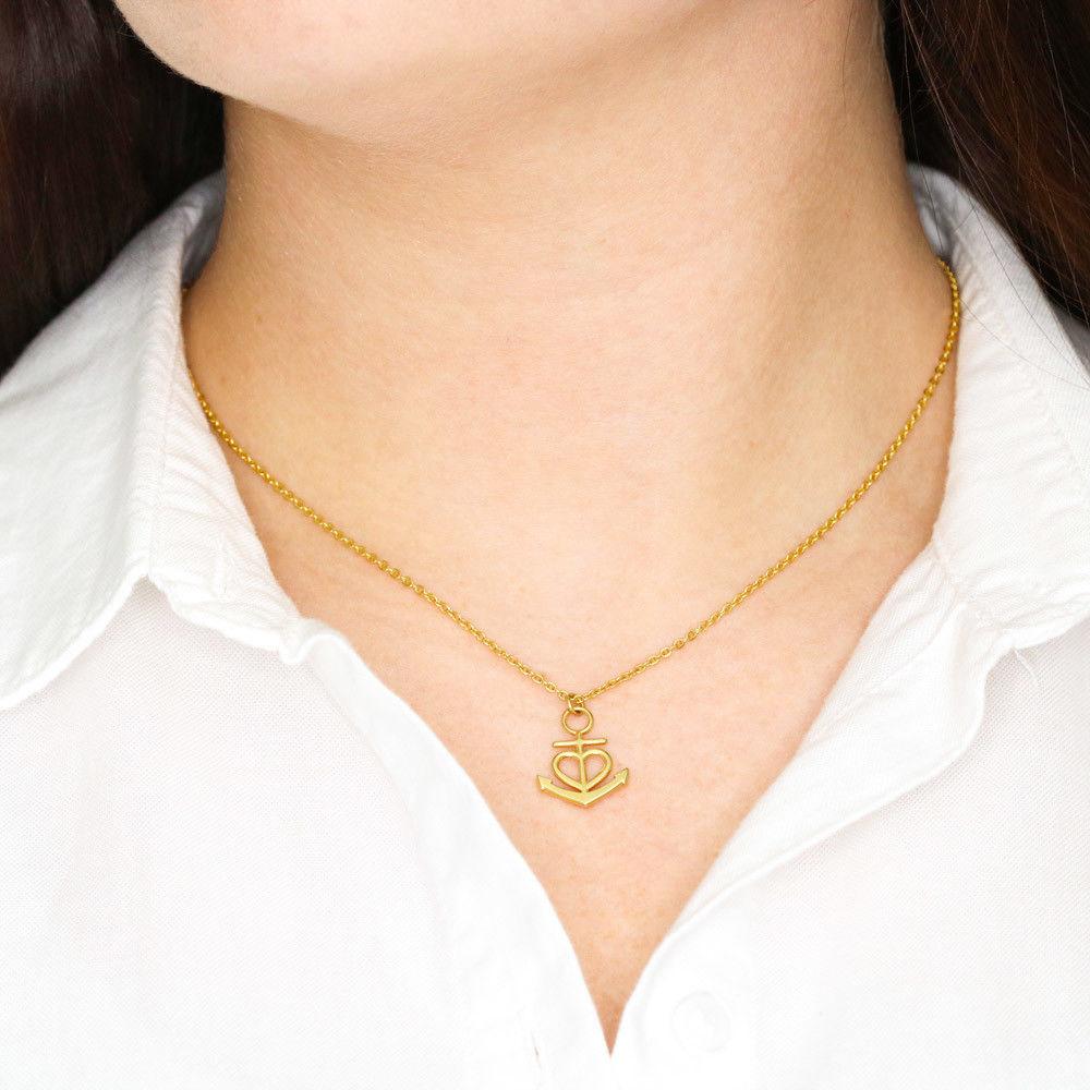 Collar con tarjeta con mensaje para mi Abuela: Mantente Fuerte! Collar forma Ancla & Corazón. Jewelry 