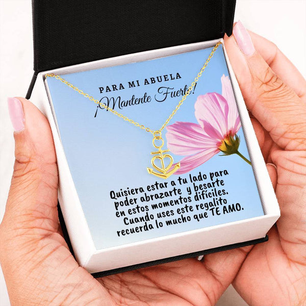 Collar con tarjeta con mensaje para mi Abuela: Mantente Fuerte! Collar forma Ancla & Corazón. Jewelry ShineOn Fulfillment 18k Yellow Gold Finish Friendship Anchor 