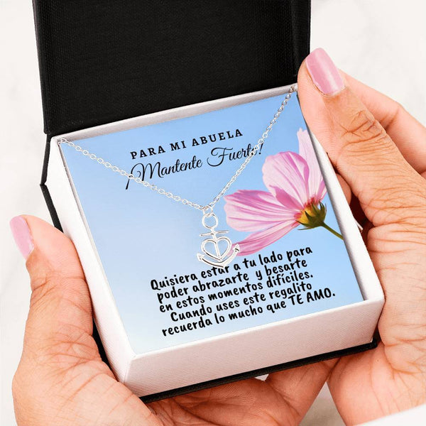 Collar con tarjeta con mensaje para mi Abuela: Mantente Fuerte! Collar forma Ancla & Corazón. Jewelry ShineOn Fulfillment .316 Surgical Steel Necklace 