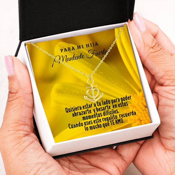 Collar con tarjeta con mensaje para mi Hija: Mantente Fuerte! Collar forma Ancla & Corazón. Jewelry ShineOn Fulfillment 18k Yellow Gold Finish Friendship Anchor 