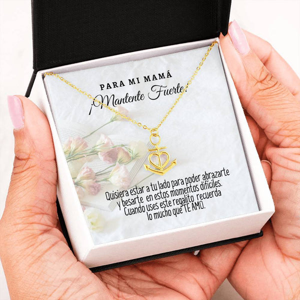 Collar con tarjeta con mensaje para mi Mamá: Mantente Fuerte! Collar forma Ancla & Corazón. Jewelry ShineOn Fulfillment 18k Yellow Gold Finish Friendship Anchor 