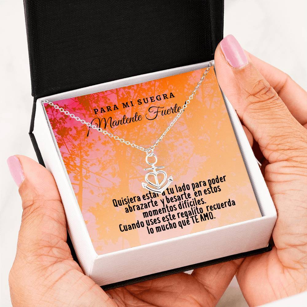 Collar con tarjeta con mensaje para mi Suegra: Mantente Fuerte! Collar forma Ancla & Corazón. Jewelry 