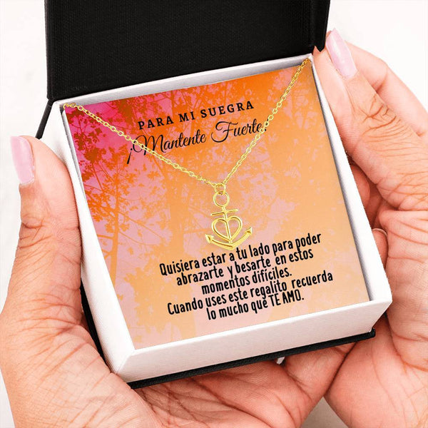 Collar con tarjeta con mensaje para mi Suegra: Mantente Fuerte! Collar forma Ancla & Corazón. Jewelry 