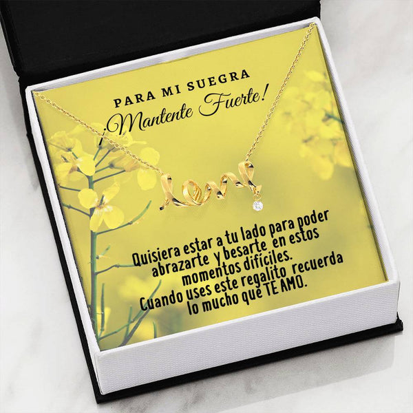 Collar con tarjeta con mensaje para mi Suegra: Mantente Fuerte! Collar Love por siempre Jewelry 18k Yellow Gold Scripted Love 