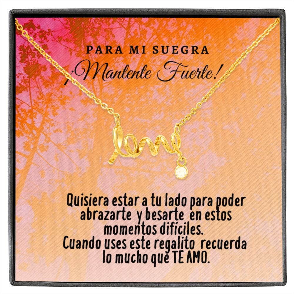 Collar con tarjeta con mensaje para Suegra: Mantente Fuerte! Collar Love por siempre Jewelry 18k Yellow Gold Scripted Love 