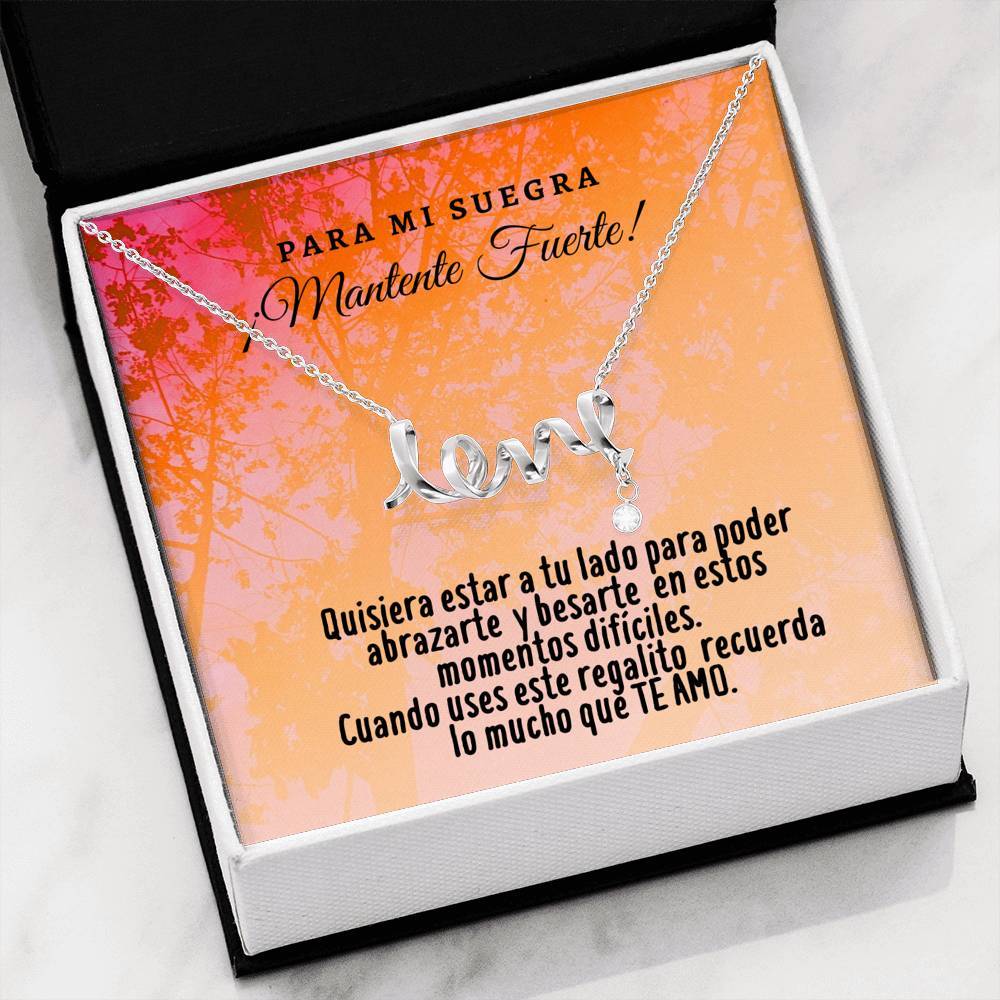 Collar con tarjeta con mensaje para Suegra: Mantente Fuerte! Collar Love por siempre Jewelry High Polished .316 Surgical Steel Scripted Love 