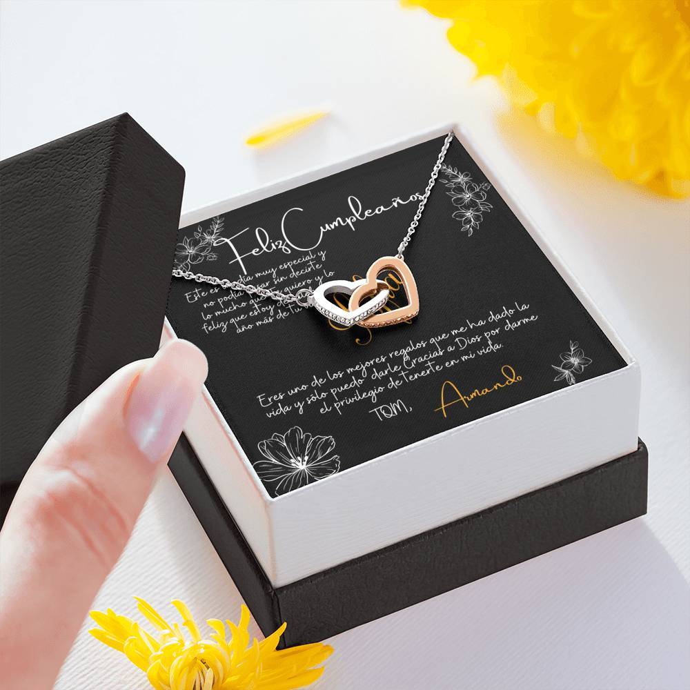 Collar con tarjeta personalizada para Cumpleañera - corazones entrelazados Jewelry ShineOn Fulfillment 