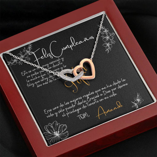 Collar con tarjeta personalizada para Cumpleañera - corazones entrelazados - Cumpleaños Jewelry/InterlockingHearts 