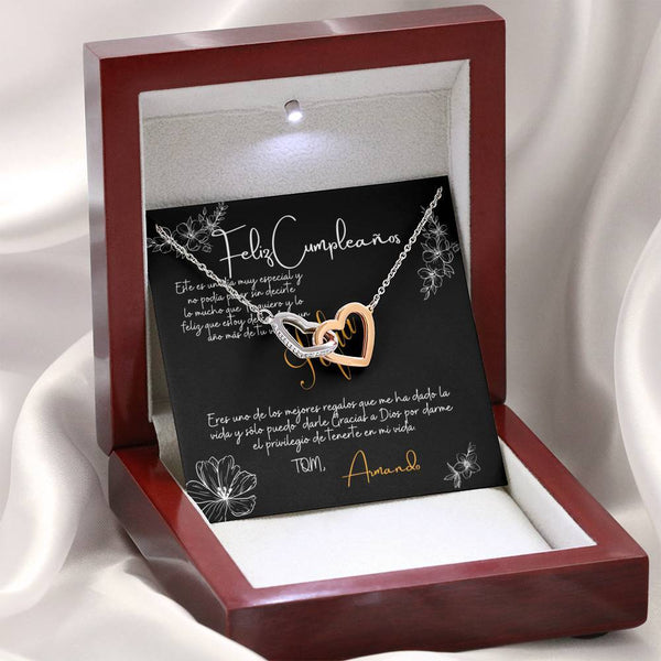Collar con tarjeta personalizada para Cumpleañera - corazones entrelazados Jewelry ShineOn Fulfillment Cajita de Lujo con Luz (Mahogany Style Luxury) 