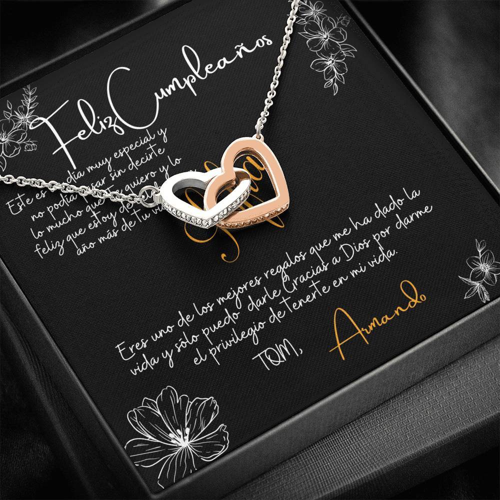 Collar con tarjeta personalizada para Cumpleañera - corazones entrelazados - Cumpleaños Jewelry/InterlockingHearts Cajita de regalo Estandar (Gratis) 