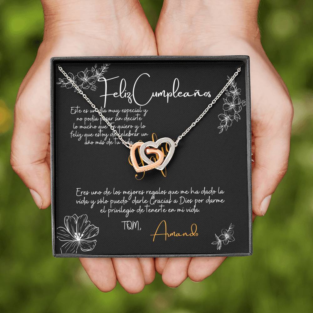 Collar con tarjeta personalizada para Cumpleañera - corazones entrelazados - Cumpleaños Jewelry/InterlockingHearts 