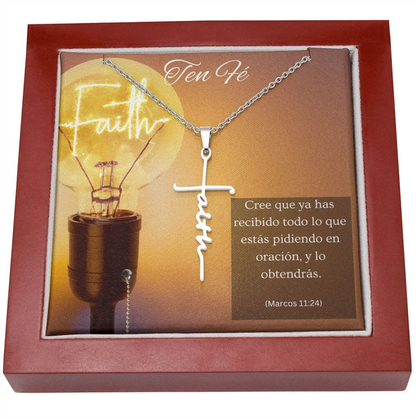 Collar cruz Faith (Fé) - Marcos 11:24 Jewelry ShineOn Fulfillment Caja de Lujo Madera con Luz LED 