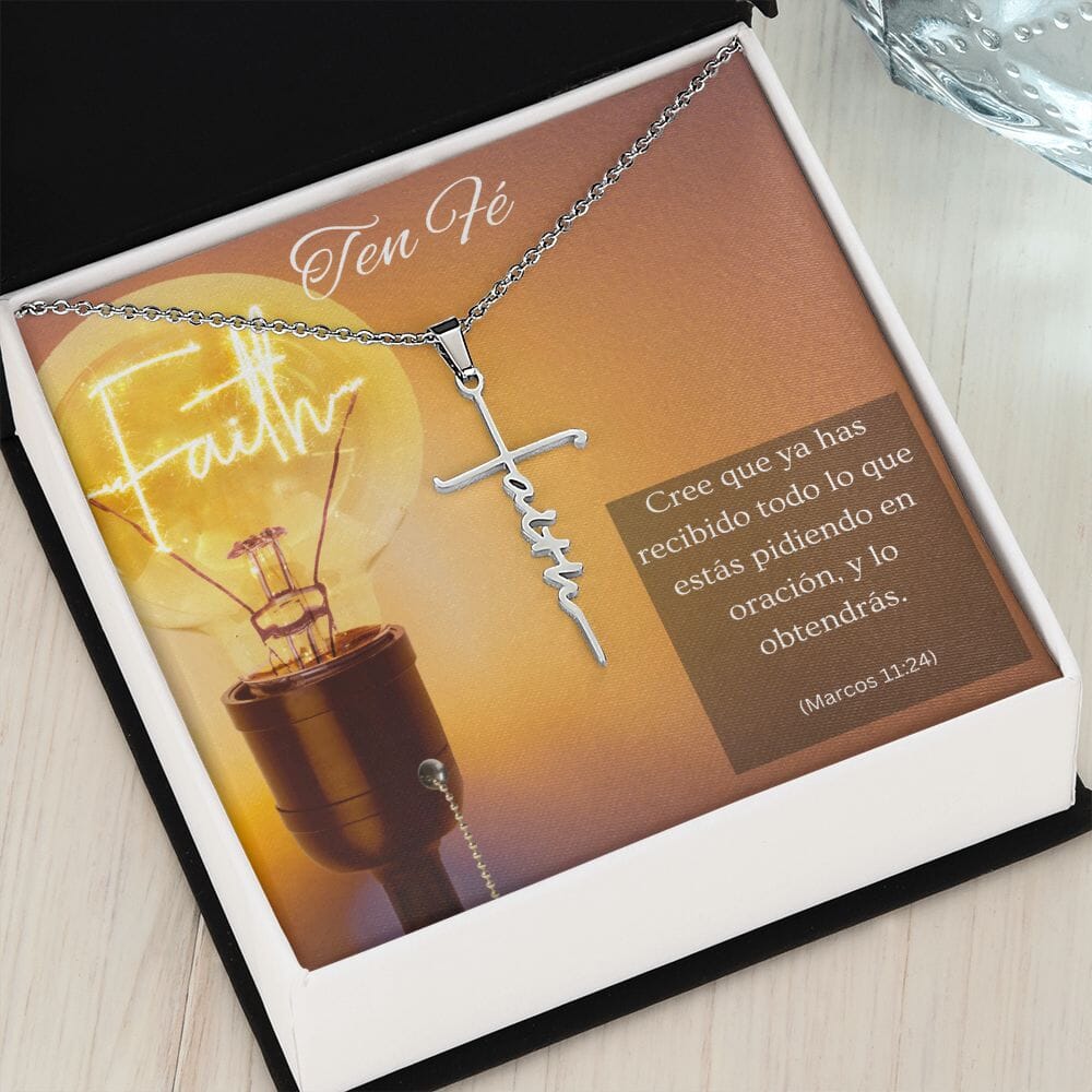 Collar cruz Faith (Fé) - Marcos 11:24 Jewelry ShineOn Fulfillment Caja de Dos Tonos (Gratis) 