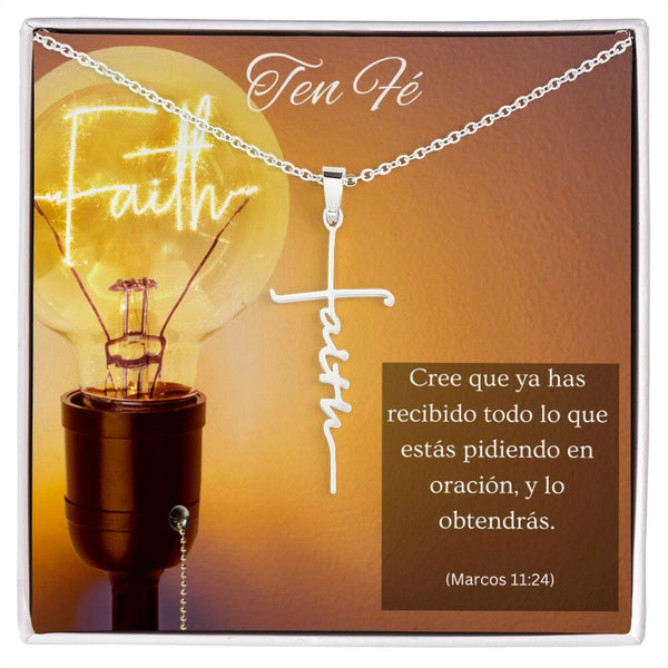 Collar cruz Faith (Fe) - Marcos 11:24 Jewelry ShineOn Fulfillment Caja de Dos Tonos (Gratis) 