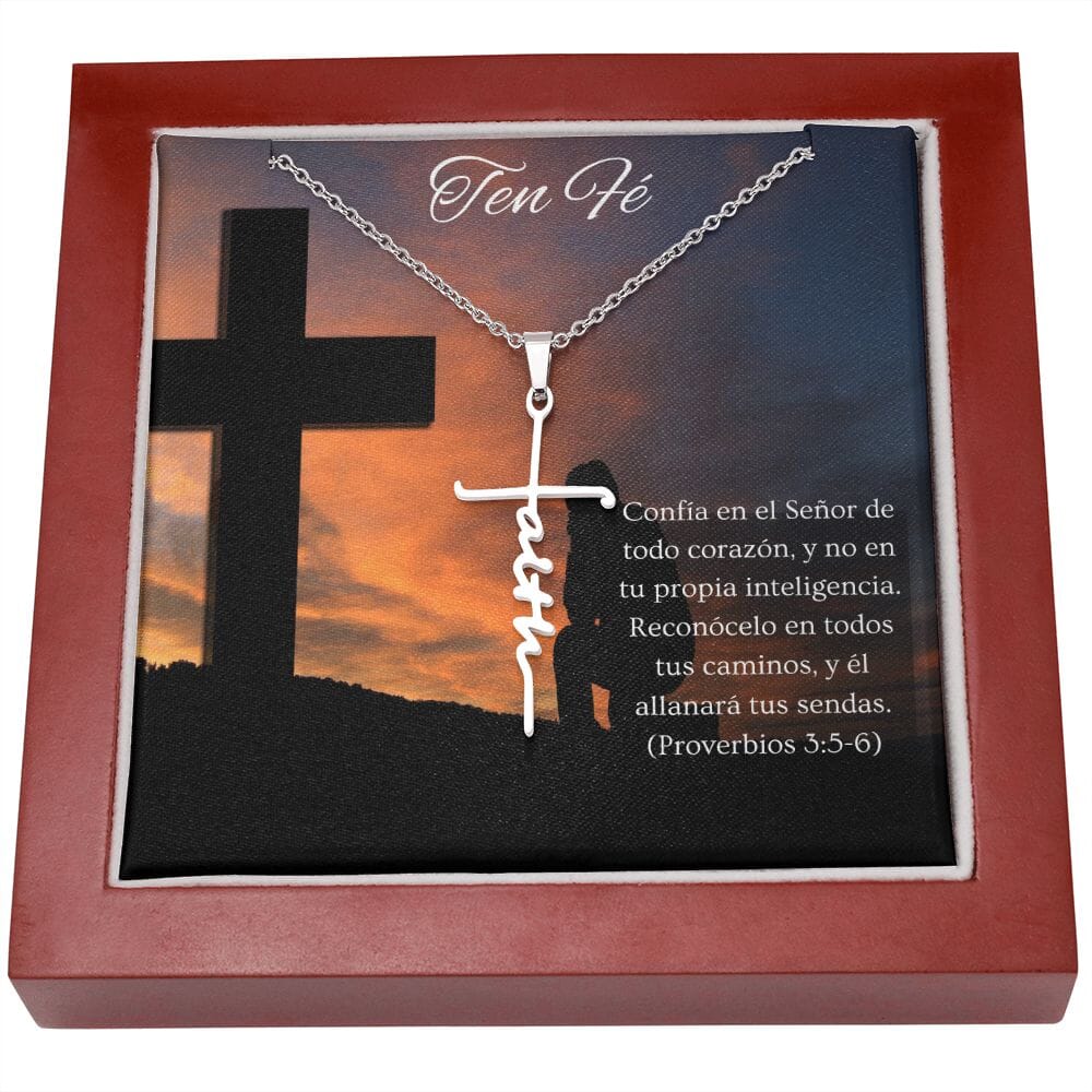 5 Collar cruz Faith (Fé) -Proverbios 3:5-6 Jewelry ShineOn Fulfillment Caja de Lujo Madera con Luz LED 