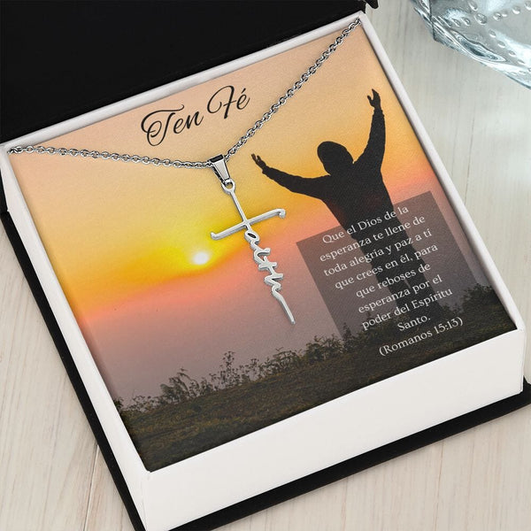 Collar cruz Faith (Fe) -Romanos 15:13 Jewelry Caja de Dos Tonos (Gratis) 