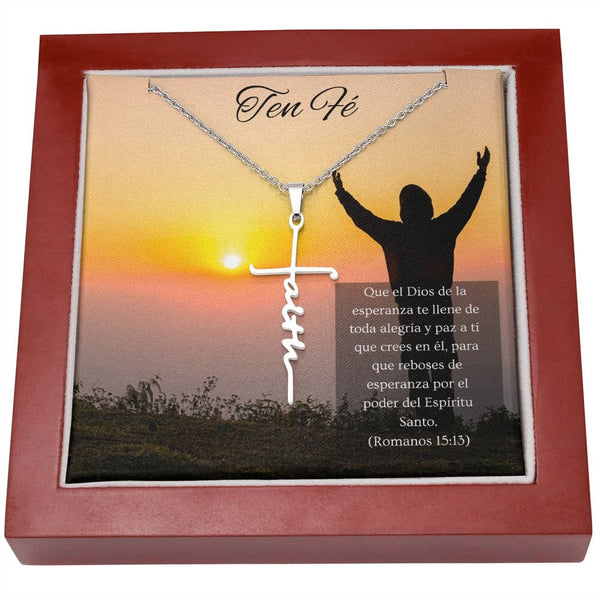 Collar cruz Faith (Fe) -Romanos 15:13 Jewelry Caja de Lujo Madera con Luz LED 