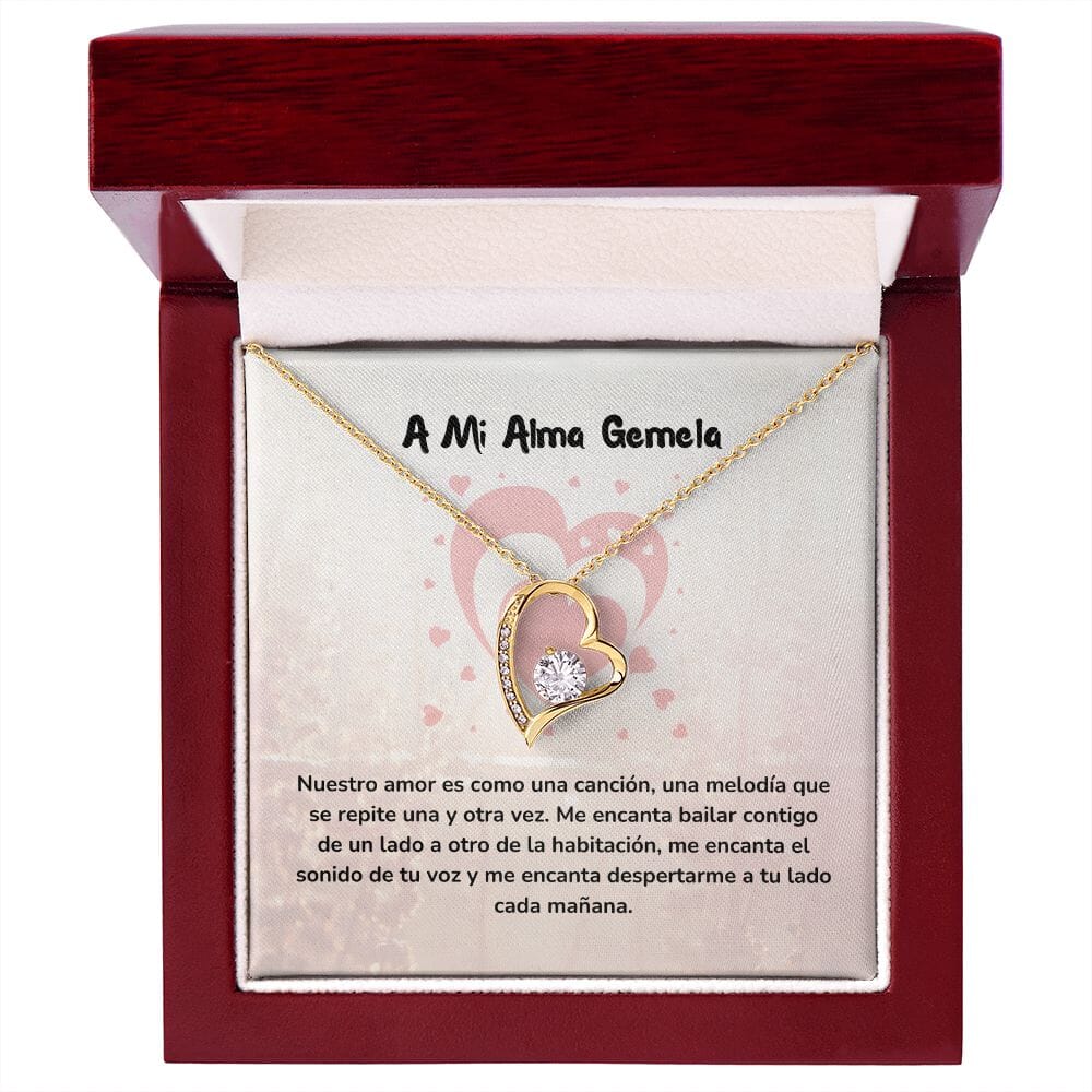 Collar de Amor Eterno con Tarjeta Regalo Jewelry Acabado en Oro Amarillo de 18 quilates. Cajita de Lujo con Luz Led 