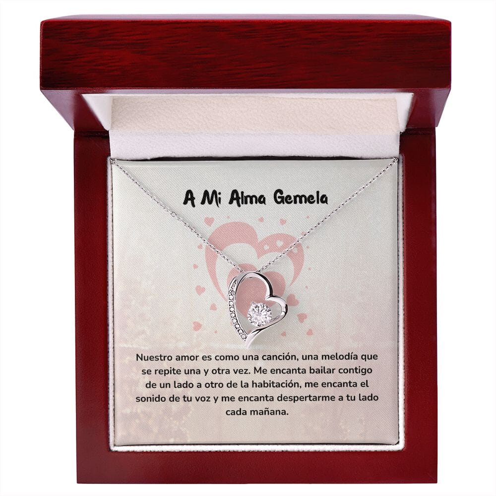 Collar de Amor Eterno con Tarjeta Regalo Jewelry Acabado en oro blanco de 14 k Cajita de Lujo con Luz Led 