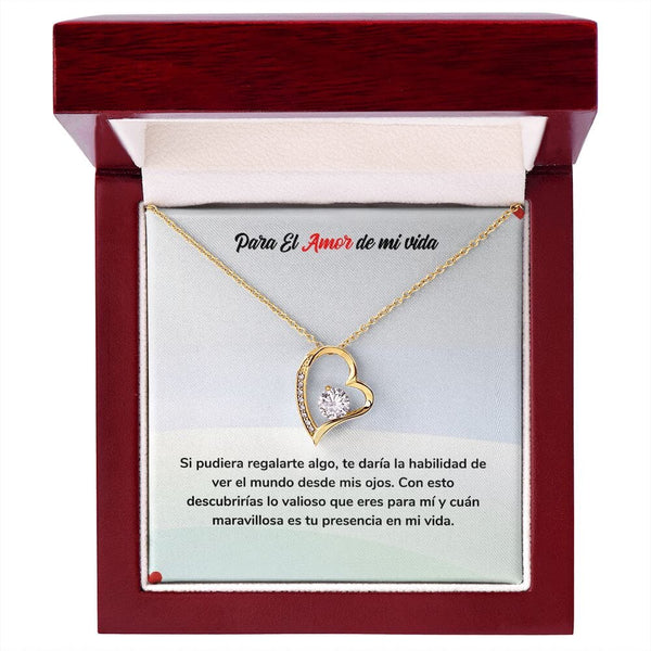 Collar de Amor Eterno - Regalo de Amor para Siempre Jewelry Acabado en Oro Amarillo de 18 quilates. Cajita de Lujo con Luz Led 