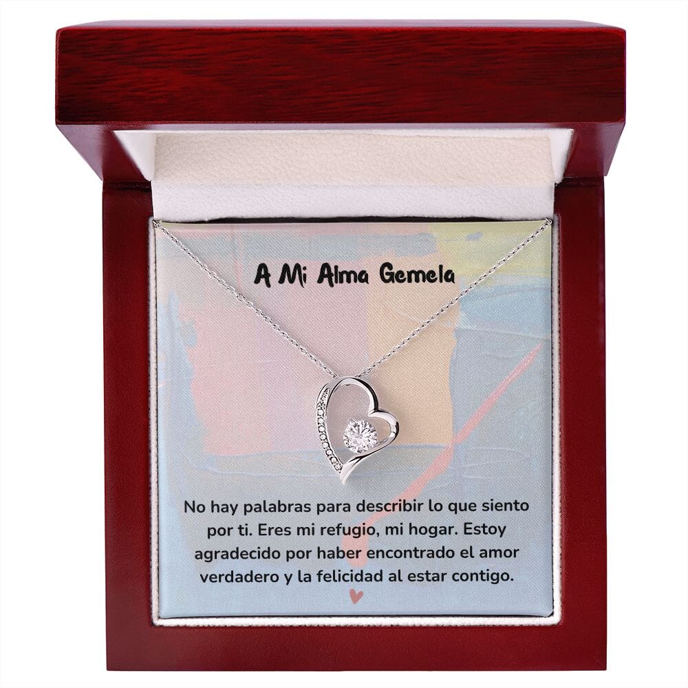 Collar de Amor Infinito con Tarjeta Jewelry Acabado en oro blanco de 14 k Cajita de Lujo con Luz Led 