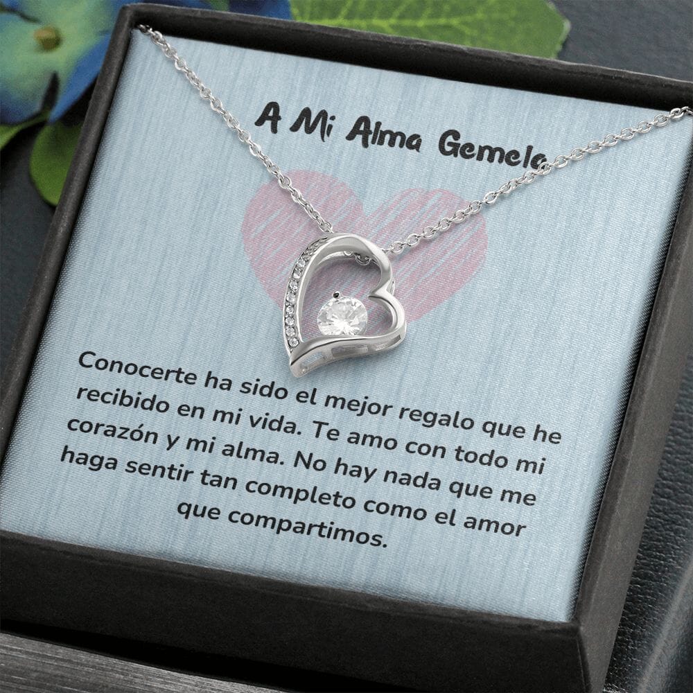 Collar de Amor Inmortal con Tarjeta Jewelry Acabado en oro blanco de 14 k Cajita Estandard (Gratis) 