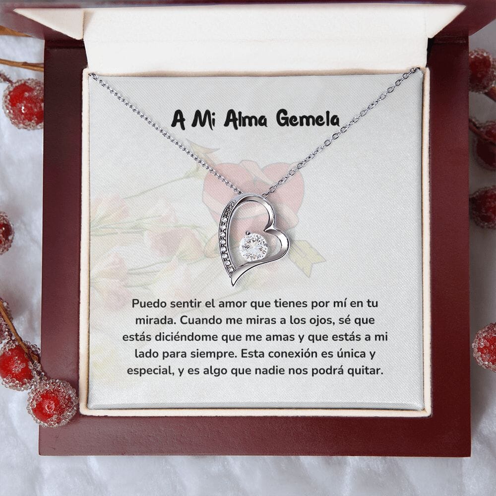 Collar de Amor para el Alma Gemela con Tarjeta Jewelry Acabado en oro blanco de 14 k Cajita de Lujo con Luz Led 