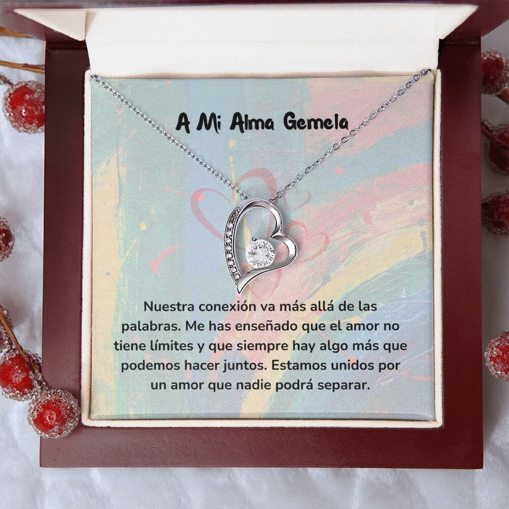 Collar de Amor para Siempre con Tarjeta Jewelry Acabado en oro blanco de 14 k Cajita de Lujo con Luz Led 