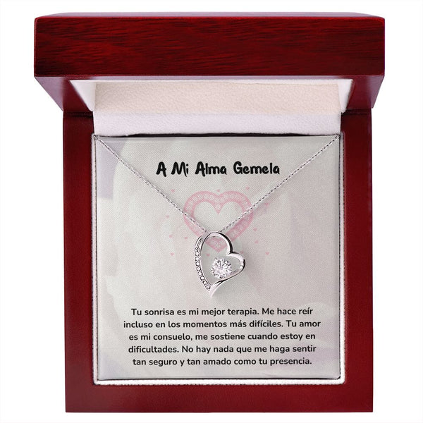 Collar de Amor para Siempre con Tarjeta Regalo Jewelry Acabado en oro blanco de 14 k Cajita de Lujo con Luz Led 