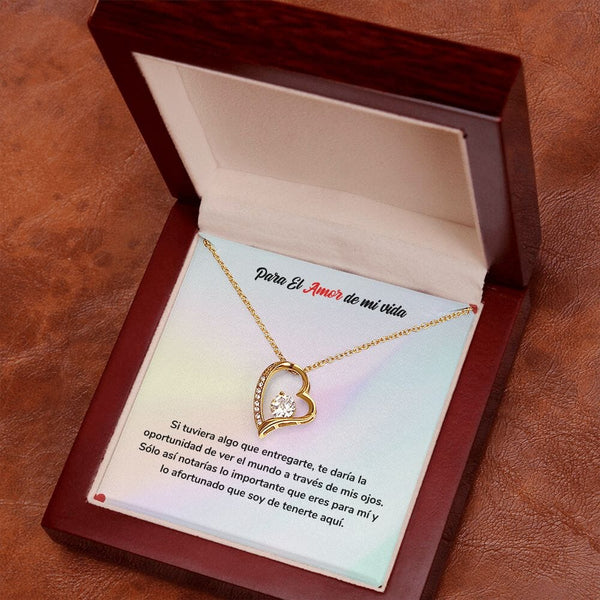 Collar de Amor para Siempre - Regalo de Amor Eterno Jewelry Acabado en Oro Amarillo de 18 quilates. Cajita de Lujo con Luz Led 