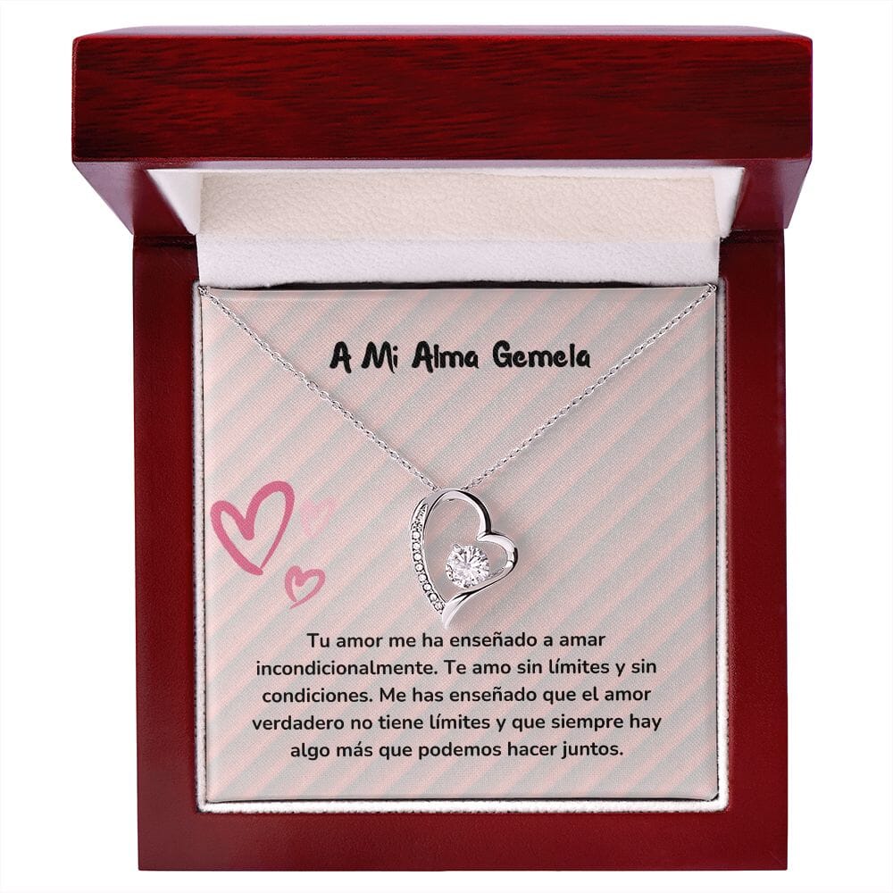 Collar de Amor Regalo para mi alma gemela Jewelry Acabado en oro blanco de 14 k Cajita de Lujo con Luz Led 