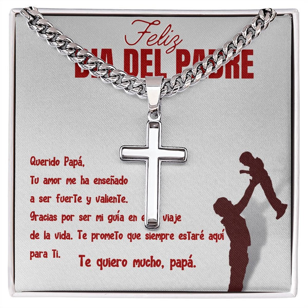 Collar de Cadena Cubana con Cruz de Artesano: Un símbolo de fe y amor para el padre excepcional en tu vida. Jewelry ShineOn Fulfillment 