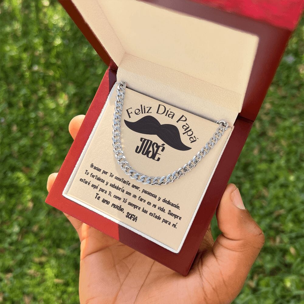 Collar de Cadena Cubana en Caja de Regalo con Tarjeta Personalizada - Un Tributo a la Amor de un Padre Jewelry/CubanLink 