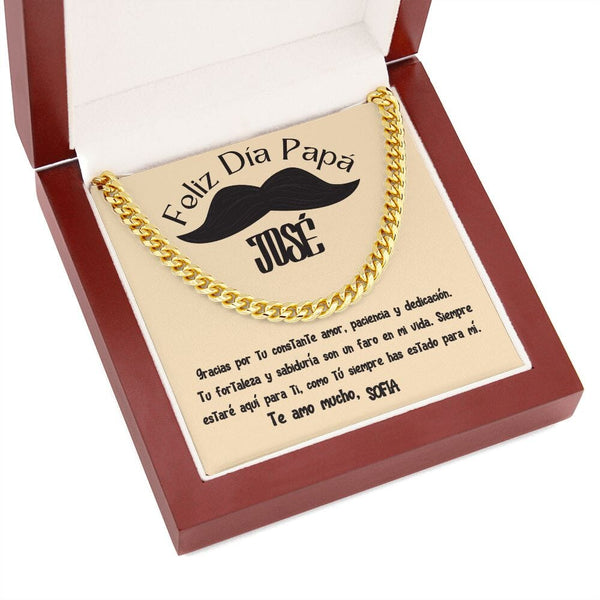 Collar de Cadena Cubana en Caja de Regalo con Tarjeta Personalizada - Un Tributo a la Amor de un Padre Jewelry/CubanLink 14K Yellow Gold Finish Luxury Box 