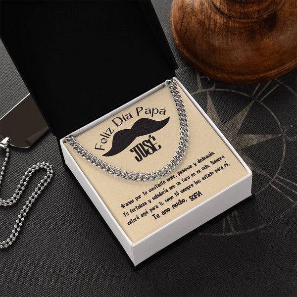 Collar de Cadena Cubana en Caja de Regalo con Tarjeta Personalizada - Un Tributo a la Amor de un Padre Jewelry/CubanLink 