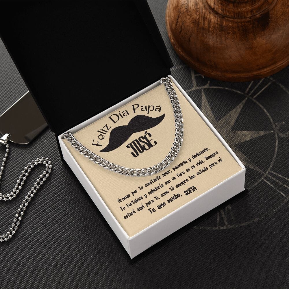 Collar de Cadena Cubana en Caja de Regalo con Tarjeta Personalizada - Un Tributo a la Amor de un Padre Jewelry/CubanLink 