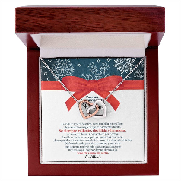 ✨ Collar de Corazones Entrelazados: Un Regalo en Navidad de Amor Eterno de Abuelo para Nieta ✨ Jewelry Acabado en Oro Blanco/Rosa Caja de Lujo de Madera con luz LED 