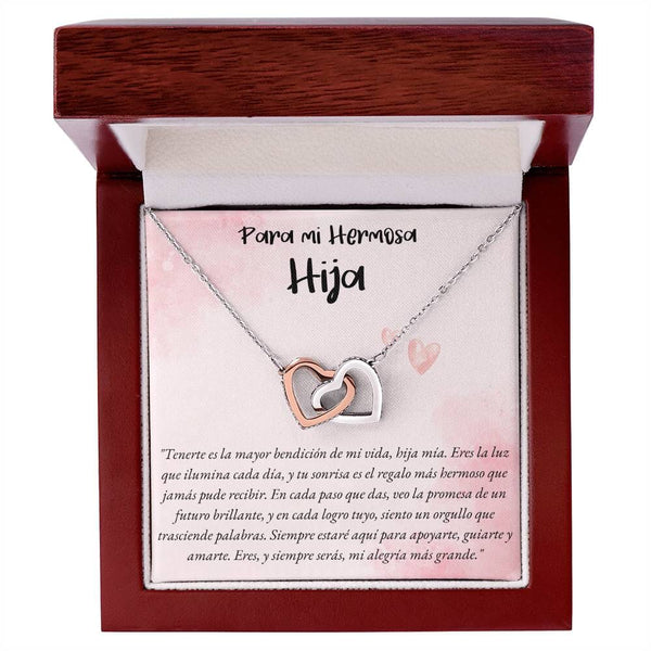 Collar de Dos Corazones Entrelazados en Caja de Regalo: Amor Eterno de Padre/Madre a Hija Jewelry Acero Inoxidable Pulido &amp; Acabado en Oro Rosa. Luxury Box 